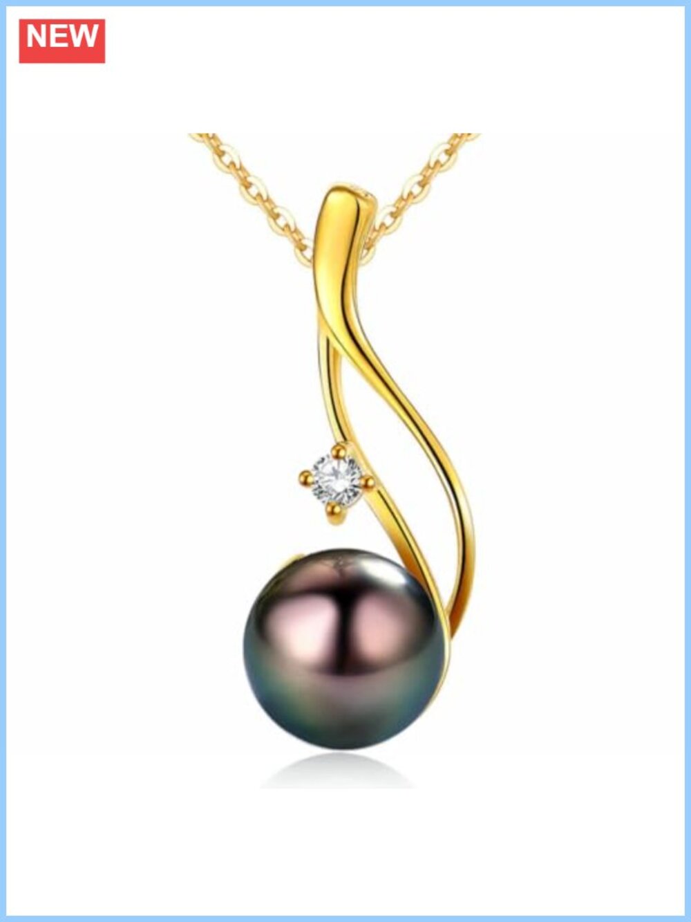 Tahitian Black Pearl Pendant Necklace 925 Sterling Silver Gold Plated